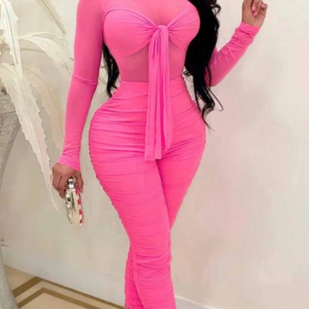 Pink mesh jumpsuit